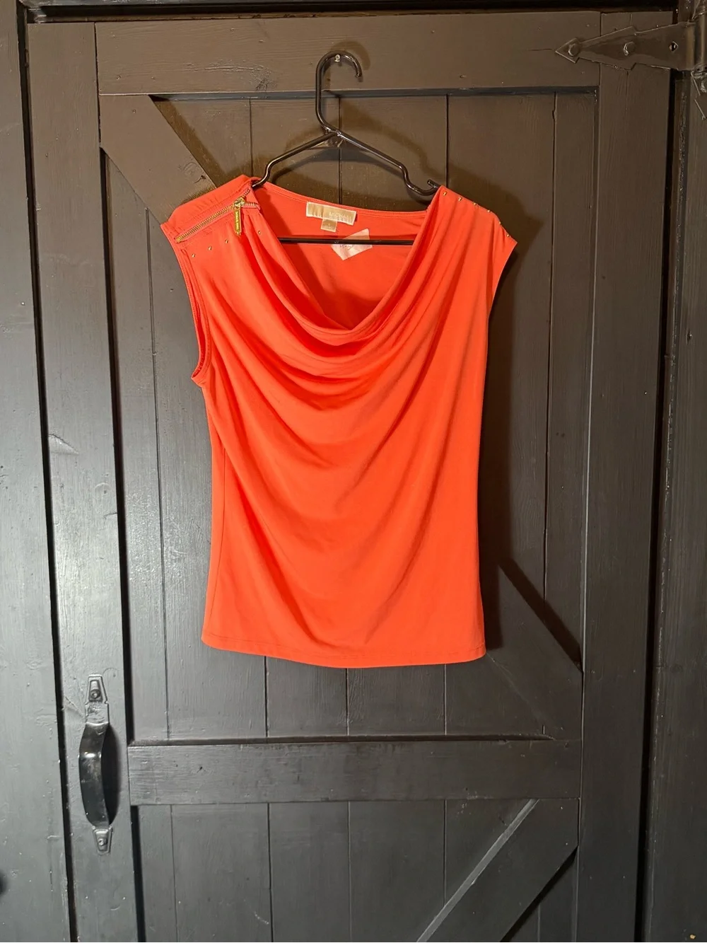 Michael Kors Coral-Orange Draped Cowl Neck Sleeveless Top